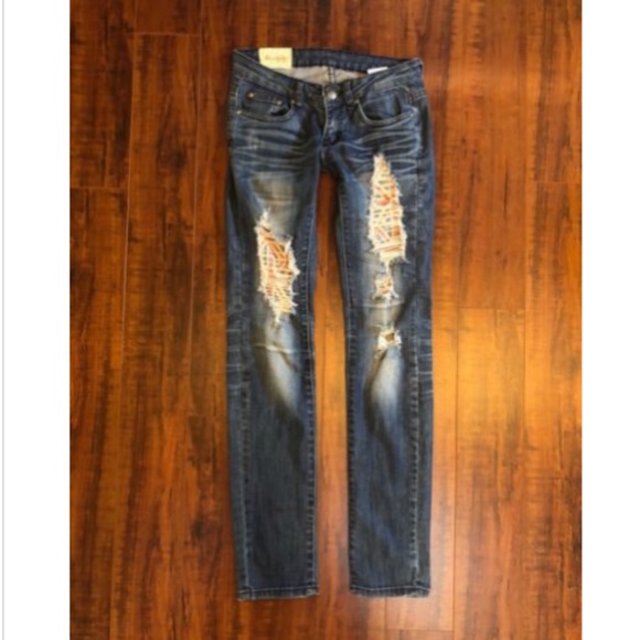 Machine Skinny Factory Destroyed Flag Jeans